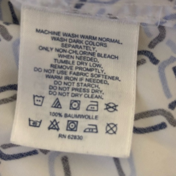 Lands' End Geometric White and Blue Button Down Shirt - Picture 3 of 8